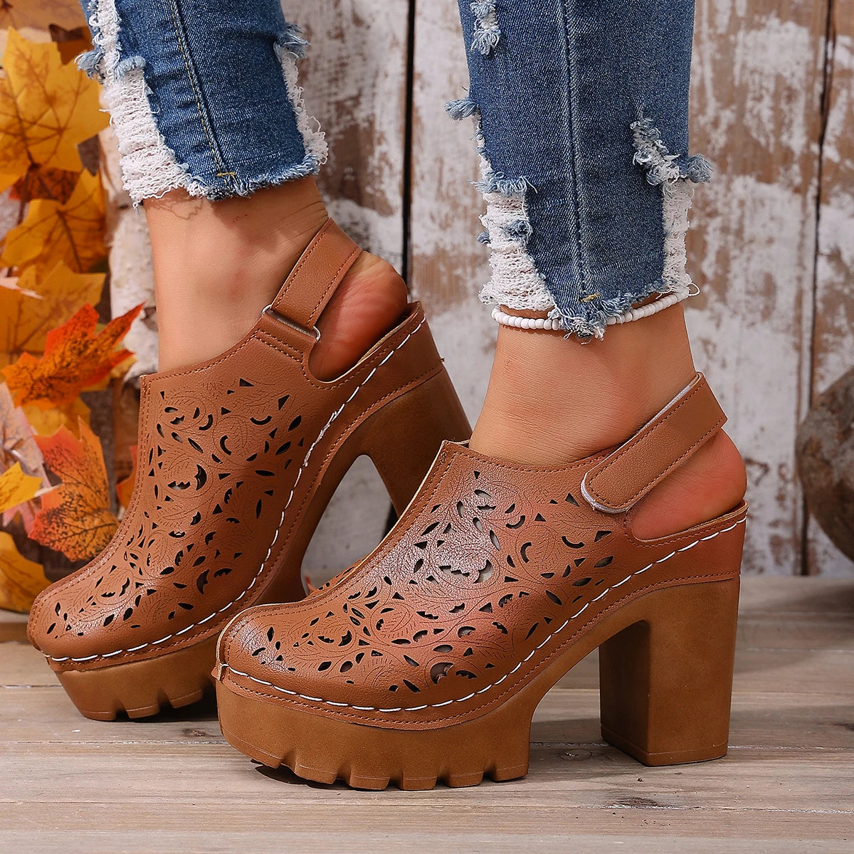 Large Size Women Thick Heel Sandals 2026 New Roman Style Shoes Trend Leather Sandals Hollow Breathable Toe-cap Shoes for Women Zpaxo