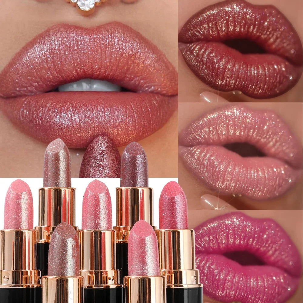 Black Tube Shiny Diamond Lipstick Pearl Moisturizing Glitter Lip Tint Balm Waterproof Lasting Lip Gloss Shimmer Sexy Lip Makeup Zpaxo