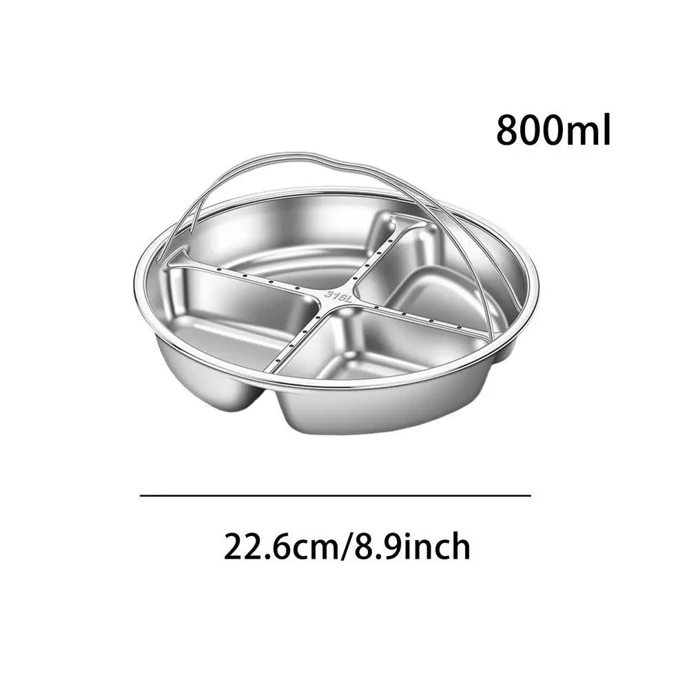 5-Grid Divided Stainless Steel Serving Tray | Snack & Fruit Plate Divided Serving Tray Zpaxo 800ml
