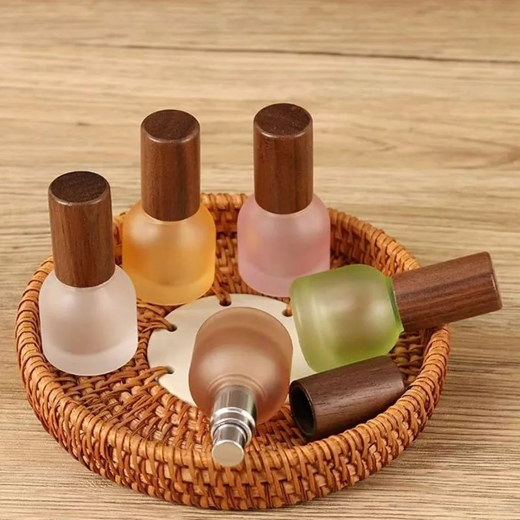 10ml Frosted Glass Refillable Perfume Spray Bottle | Wood Cap
