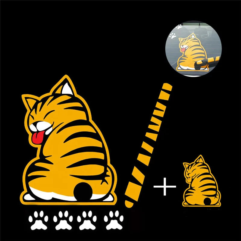 Car Window Decor Sticker Cute Cat Moving Tail Stickers Wiper Decals Zpaxo Yellow