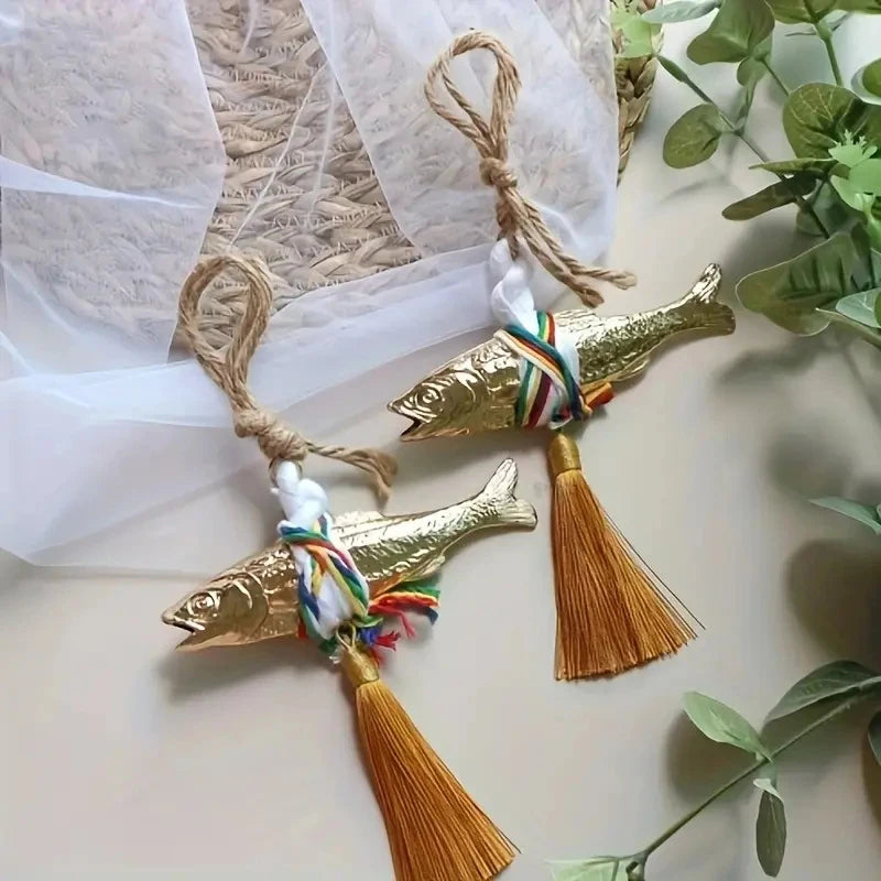 1Pc Golden Cod Fish Pendant Gadus Korean Style Halcogrammus Hanging Ornament Door Hanging Peace Luck Wealth Fish Wall Decoration Zpaxo
