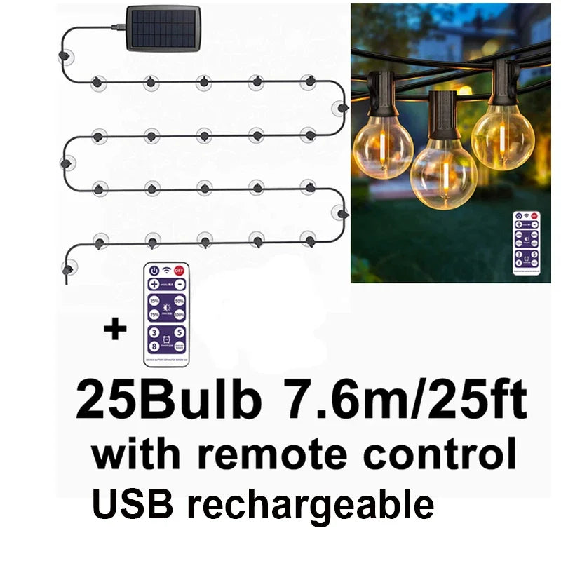 Solar LED Outdoor Lamp G40 Bulbs Camping Fairy Lights Garden Zpaxo 25ft-25 bulbs China Mainland
