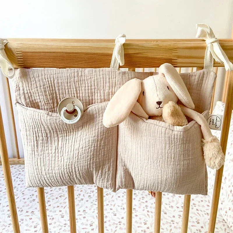 Baby Crib Storage Bag Cotton Double Pouch Newborn Bed Headboard