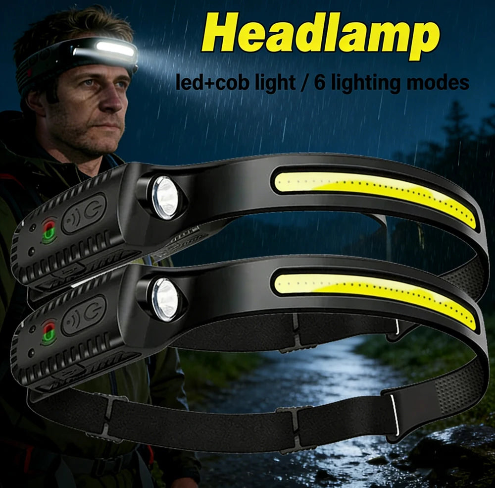 KDULIT COB LED Headlamp USB Rechargeable Waterproof 6 Modes