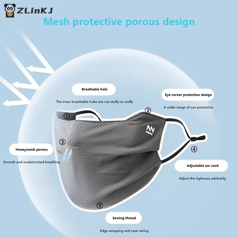 ▶1Pc Sun Protection Face Mask For Men Reusable Breathable UV Face Shield Solid Color Washable Face Mask Summer Cycling Face Mask Zpaxo