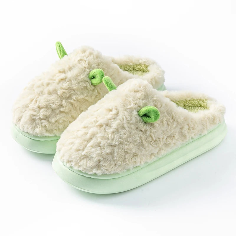 Winter Home Slippers Men Shoes Cute Cartoon Flat Platform Women Warm Zpaxo green 36-37
