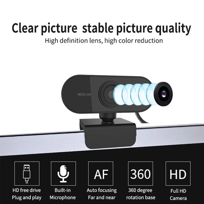 Black Network Webcam USB Camera Full HD 1080p 360 Rotation Microphone Zpaxo
