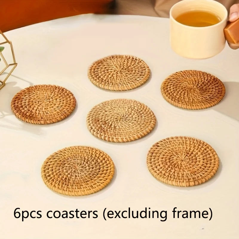Handcrafted Rattan Coaster – Heat-Resistant Bamboo Pot Mat Rattan Coaster Set Zpaxo 6pcs 10x10cm