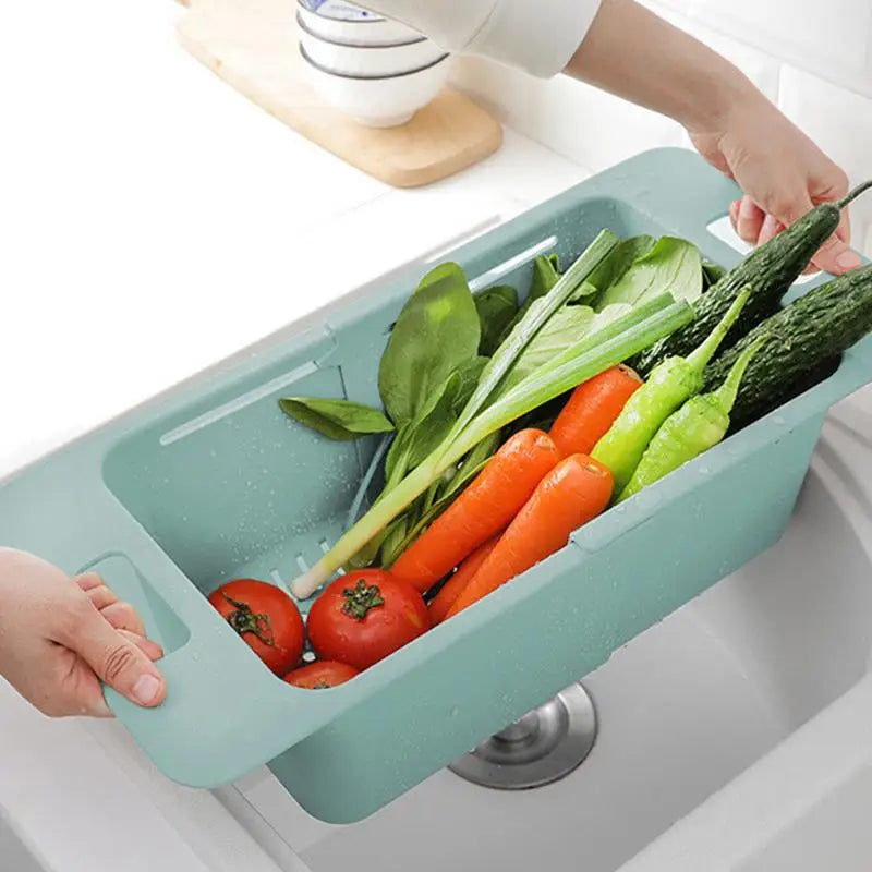 Over Sink Retractable Colander Strainer Basket Wash Vegetables Fruits