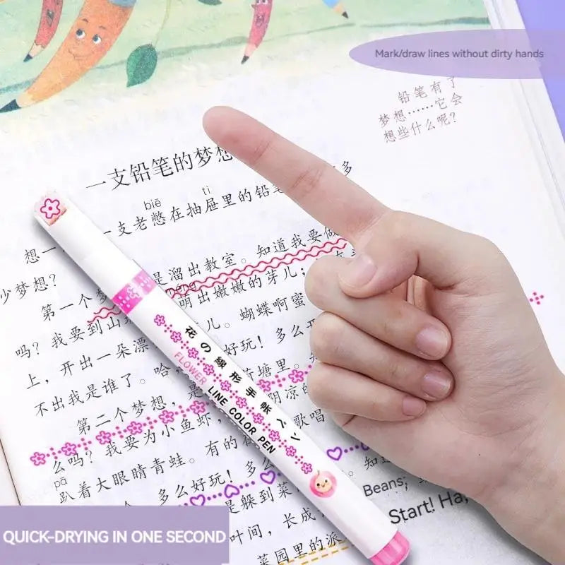 6Pcs/Set Flower Shape Outline Pens Highlighter Marker Curve Roller Tip Pencil Cute Stationery Kawaii Graffiti School Acsesories Zpaxo