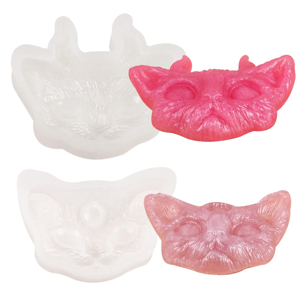 Cat Head Silicone Mold DIY Devil Cat Pendant Jewelry Crafts Making Soap Candle Epoxy Resin Mould Zpaxo