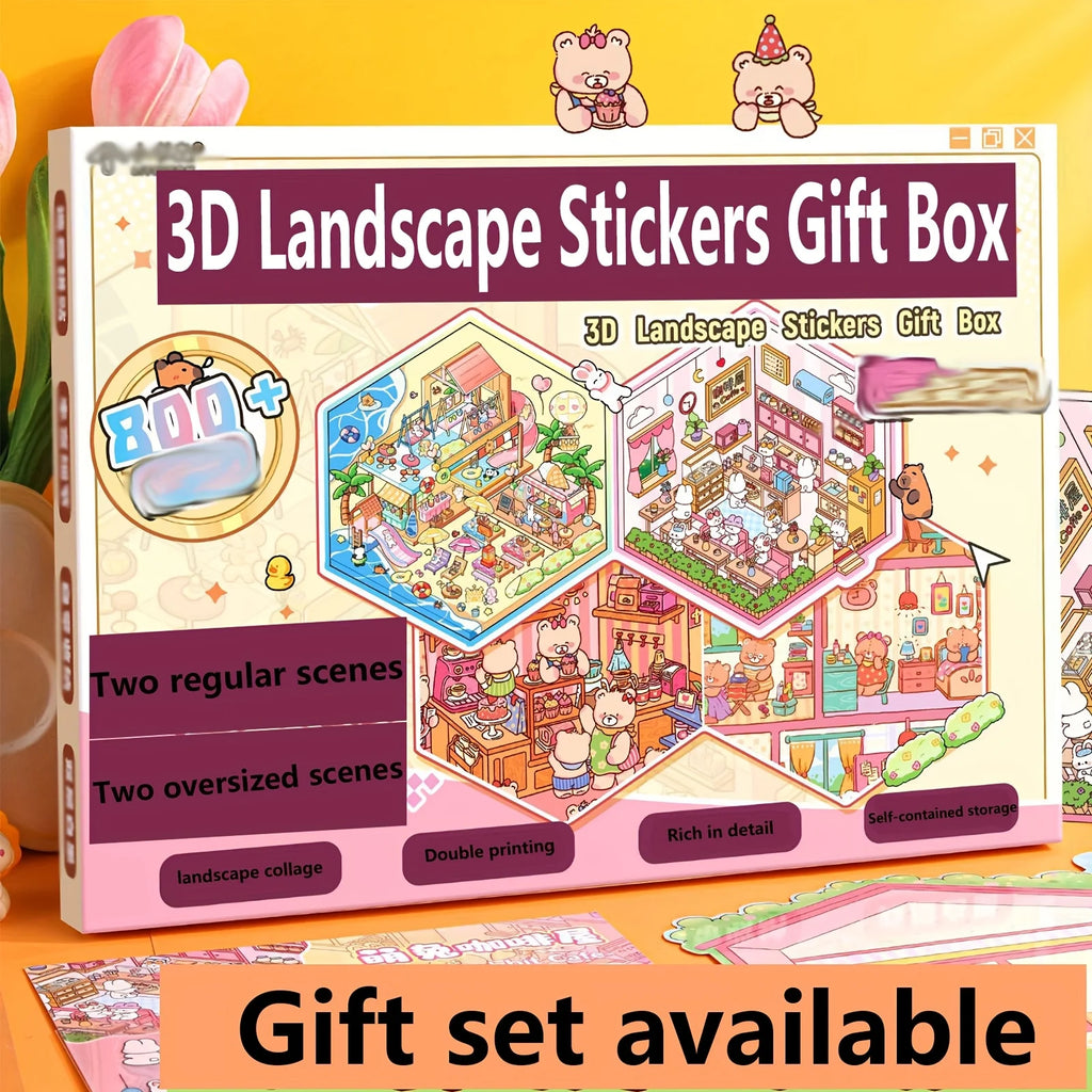 4 scene cardstock + 9 stickers + 1 tweezers + 1 small spatula + 2 pieces of storage bag + 1 gift box miniature scene combo set Zpaxo
