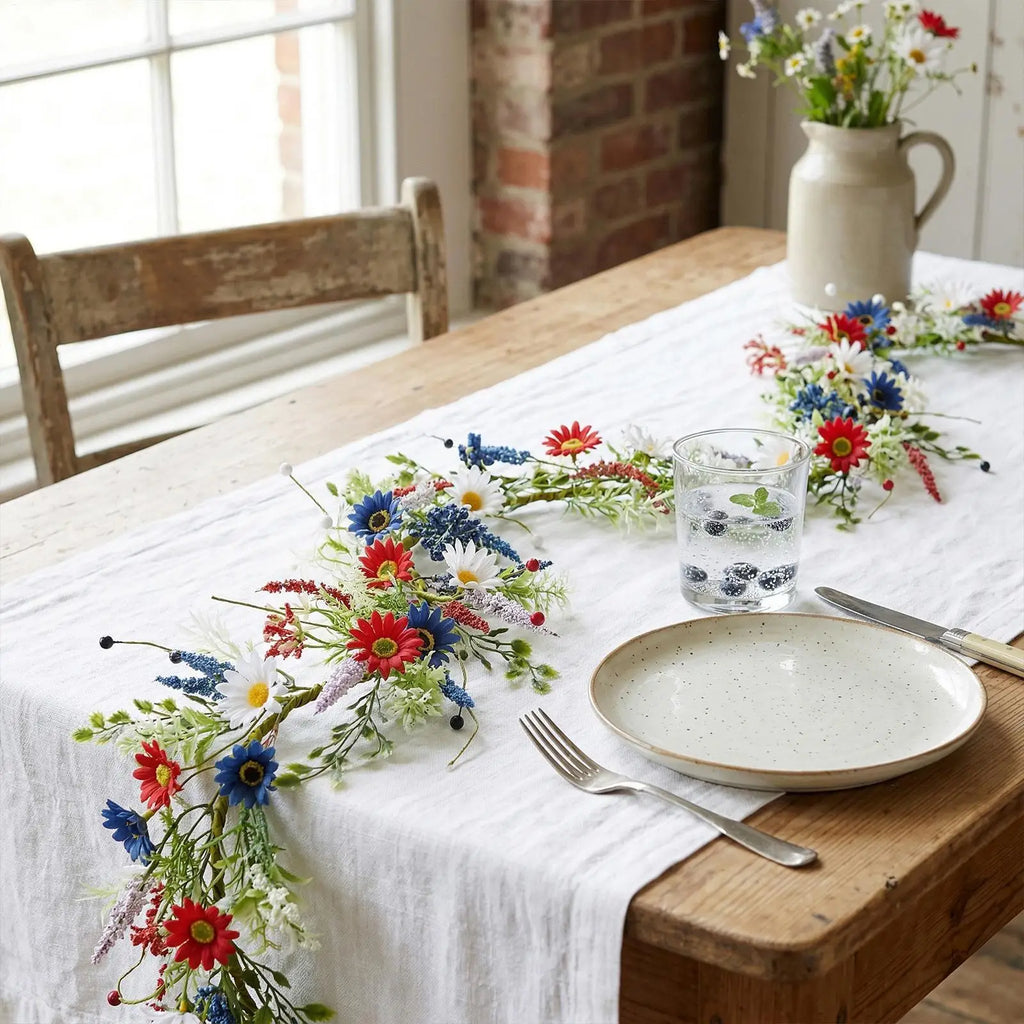 4th July Wreath 4 9Ft Red White Blue Daisy Garland Patriotic Decor