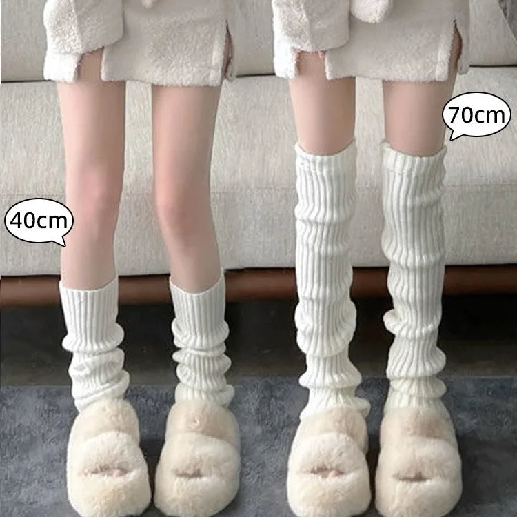 Grey Slouchy Retro Knit Socks Harajuku Loose Leg Warmers Mid-calf JK