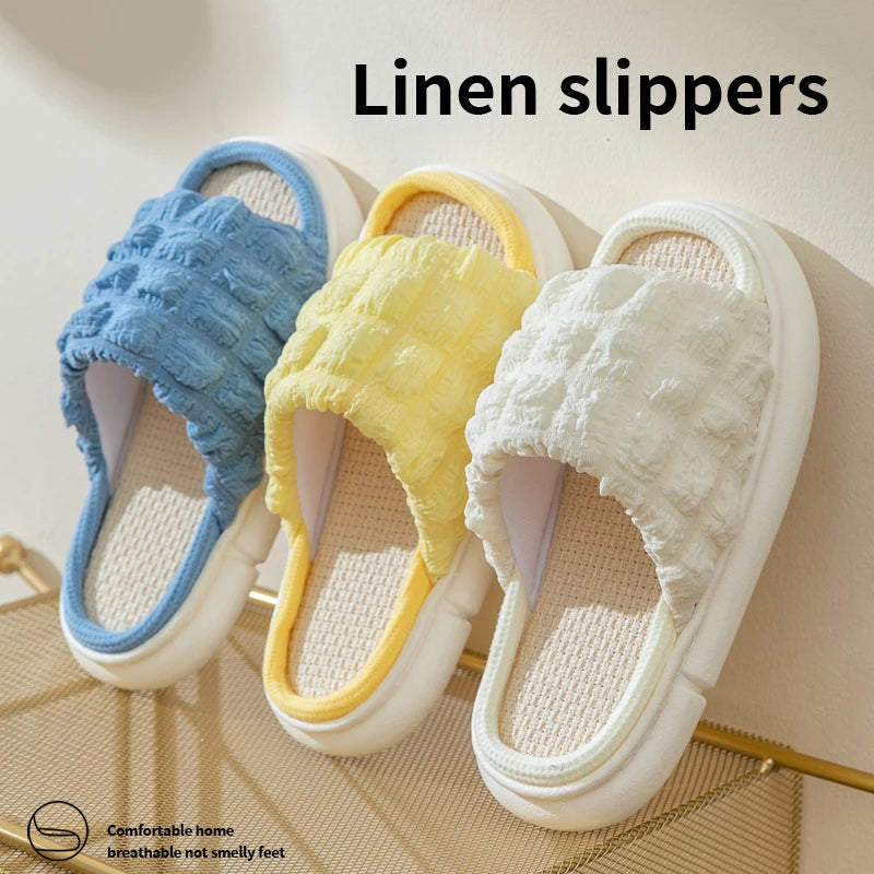 Thick-soled Linen Slippers Women Indoor Open Toe Anti-slip Flat