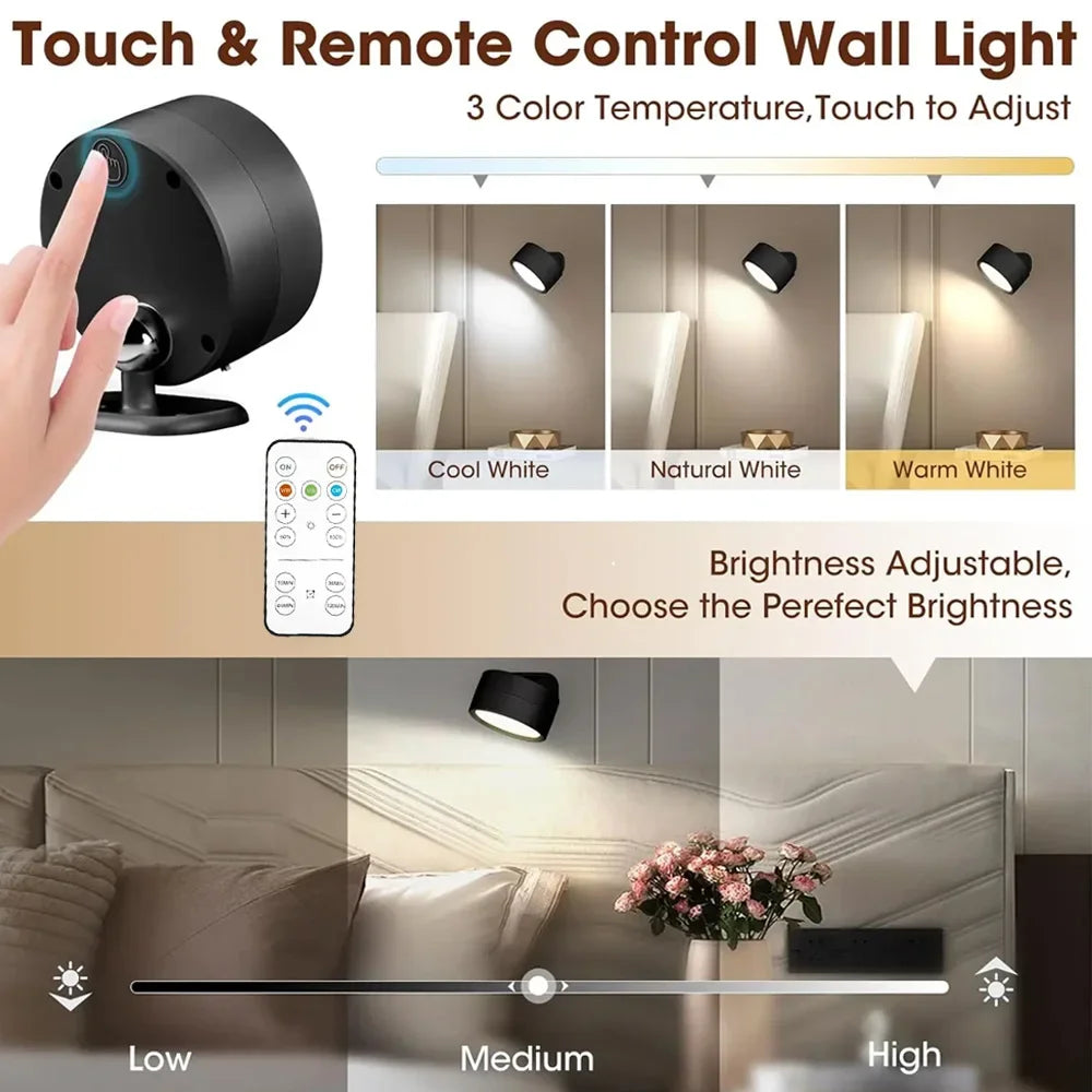 Wireless LED Wall Sconce – Dimmable, USB Rechargeable + Remote