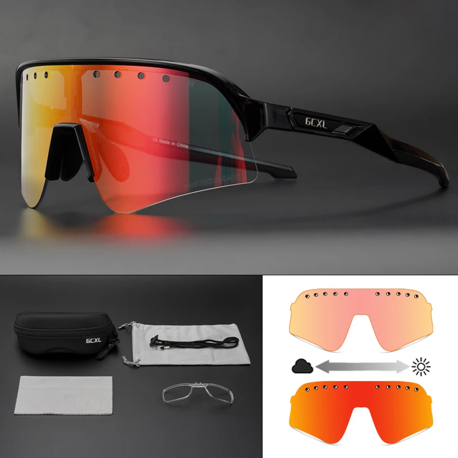 Photochromic Cycling Sunglasses 2024 Bicycle Eyewear Men Women Sports Glasses Road Mountain Bike Fashion Outdoor Running Goggles Zpaxo Black-red
