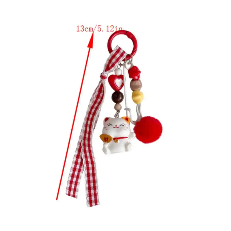 Cute Fun-loving Fortunate Cat Red Furry Ball Bag Charm Keychain Phone Zpaxo