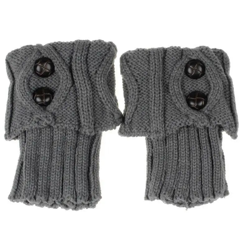1 Pairs Autumn Winter Women's Short Rhombus Flip 2 Button Foot Warmer Zpaxo Light gray