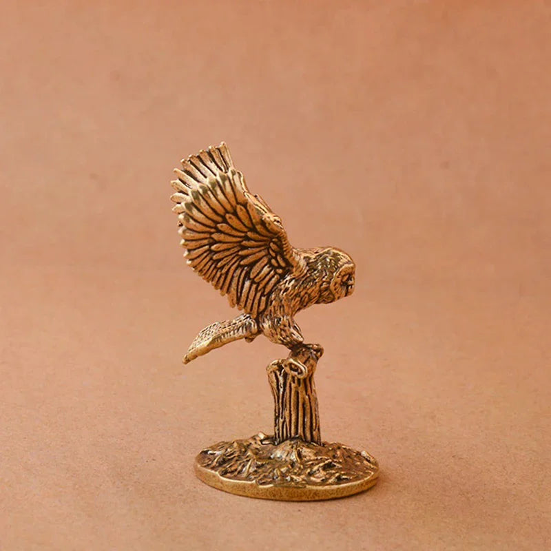 Retro Copper Animal Tea Pet Desktop Ornament Decor Crafts Animal Figurines Antique Solid Brass Owl Miniature Figurines Zpaxo