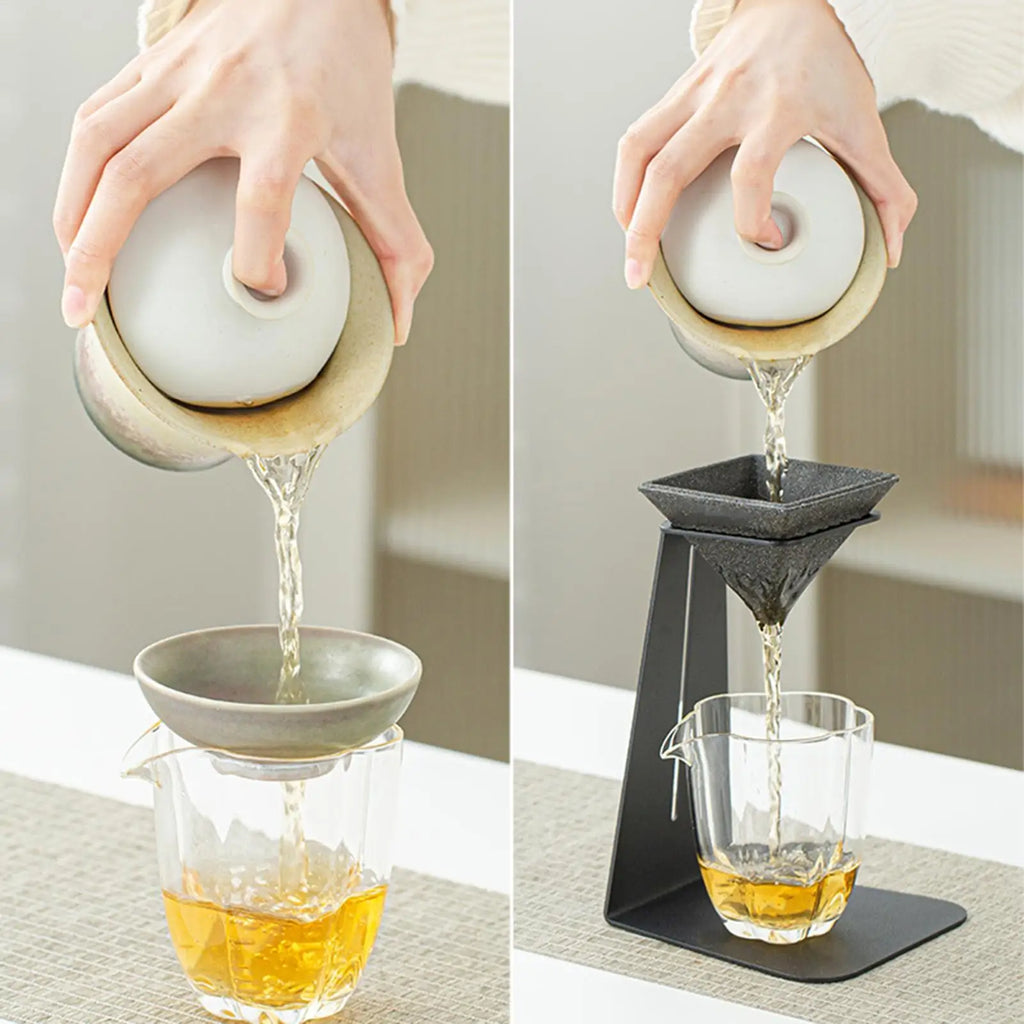Ceramic Coffee Filter Pyramid Shape Reusable Non Porous Tea Straining Filter with Stand for Cups Sake Home Office Kitchen Cafe Zpaxo