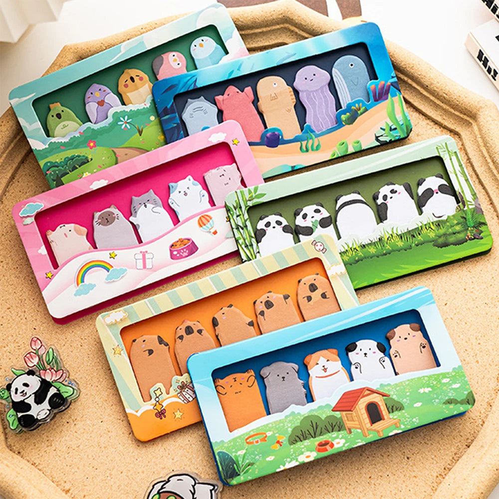 150 Sheets/Pack Cartoon Animals Sticky Notes Capybara Panda Cat Notepaper Memo Clips Decorative Paper Bookmarks Office School Zpaxo