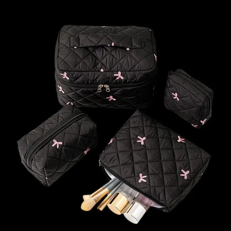1 Black Women Portable Makeup Bag Large Capacity Bow Quilting Zpaxo