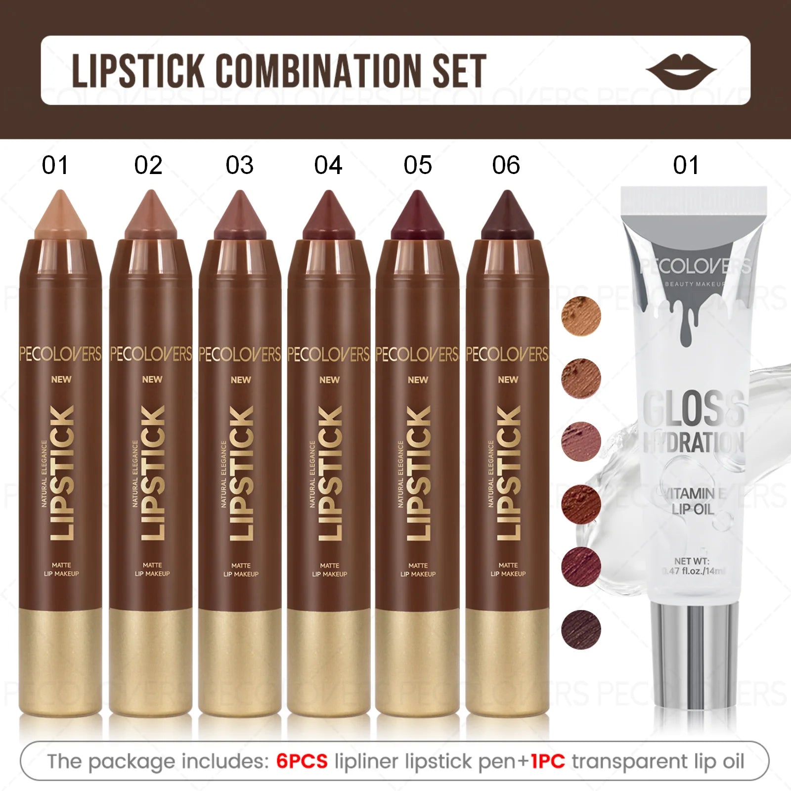 Brown Tube Lipliner Matched Transparent Lip Gloss Describe Contour Zpaxo SET 01