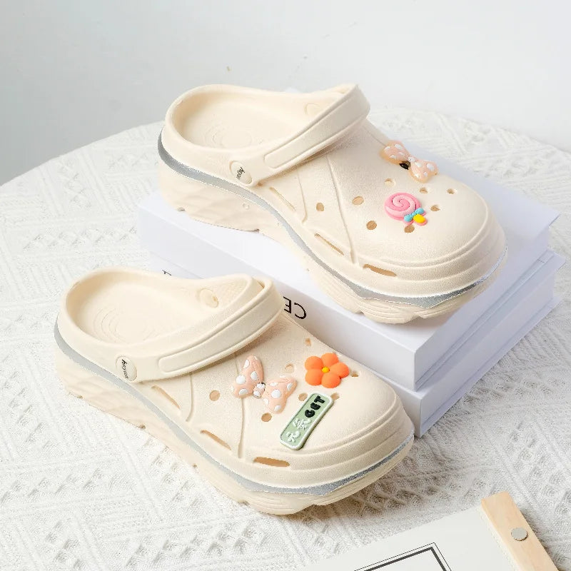 Women's Clog Shoes Breathable Heightening Dad Beach Wear EVA Material Zpaxo Beige 35-36