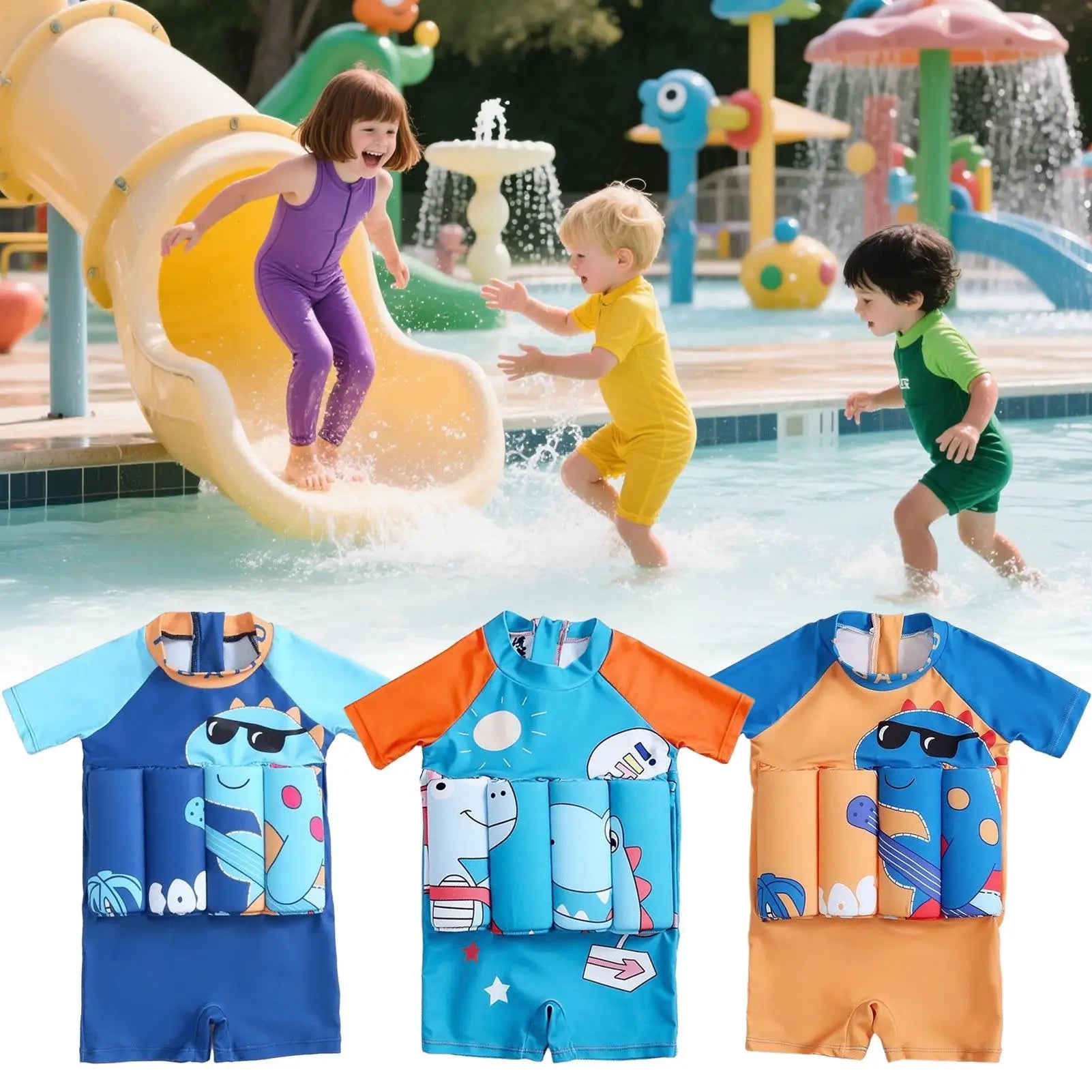Floatie Swimsuit Floating Bathing Suit Floatie Swimsuit Quick-Drying Swim Vest Swimwear Dinosaur Trainer for Boys Girls Pool Zpaxo