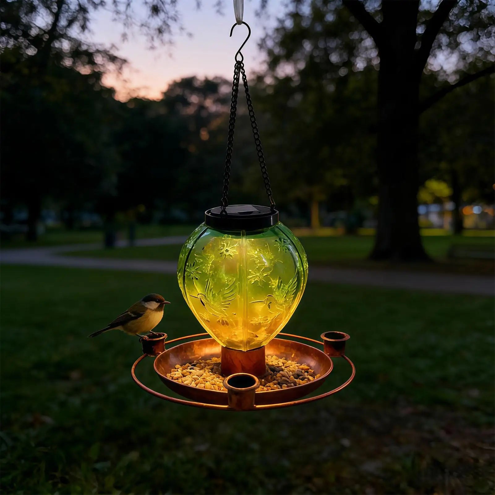 Solar Powered Bird Feeder Air Balloon Shape Porch Ornament Wild
