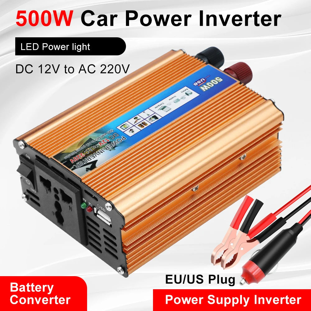 Auto Power Supply Inverter Car 500W DC 12V AC 220V Battery Converter