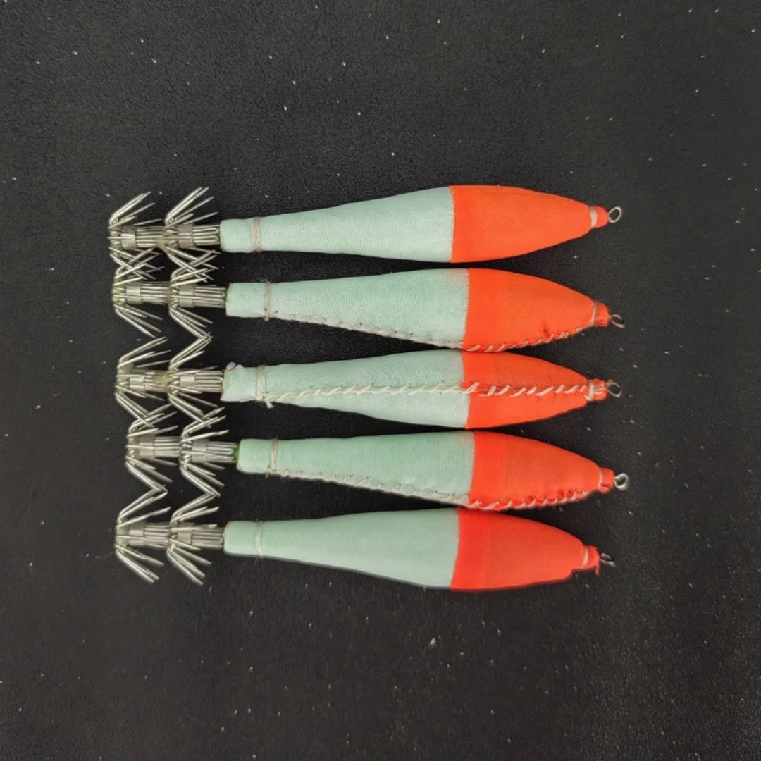 5-Pack Luminous Squid Jig Lures Size 4.0 – Multi-Color Octopus Hooks
