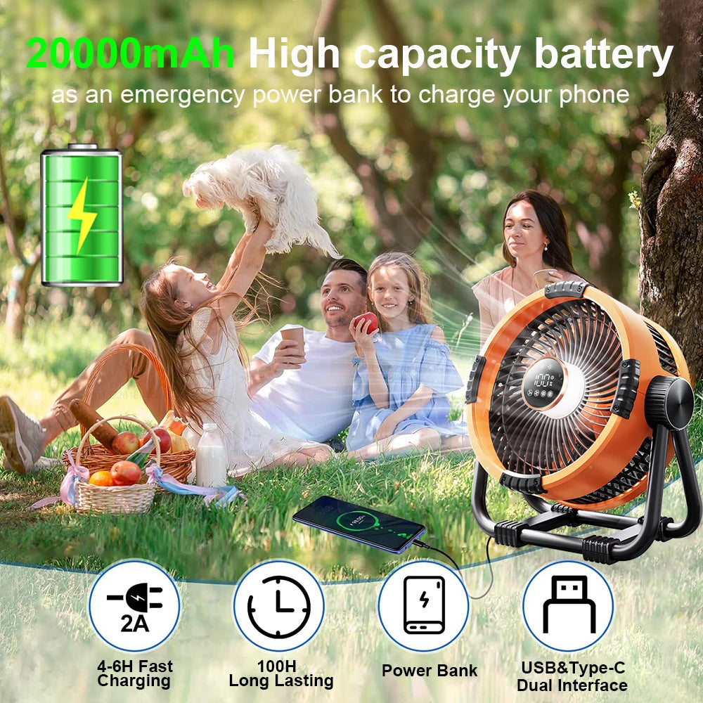 Camping Fan 20000mAh Rechargeable Portable Outdoor Air Circulators