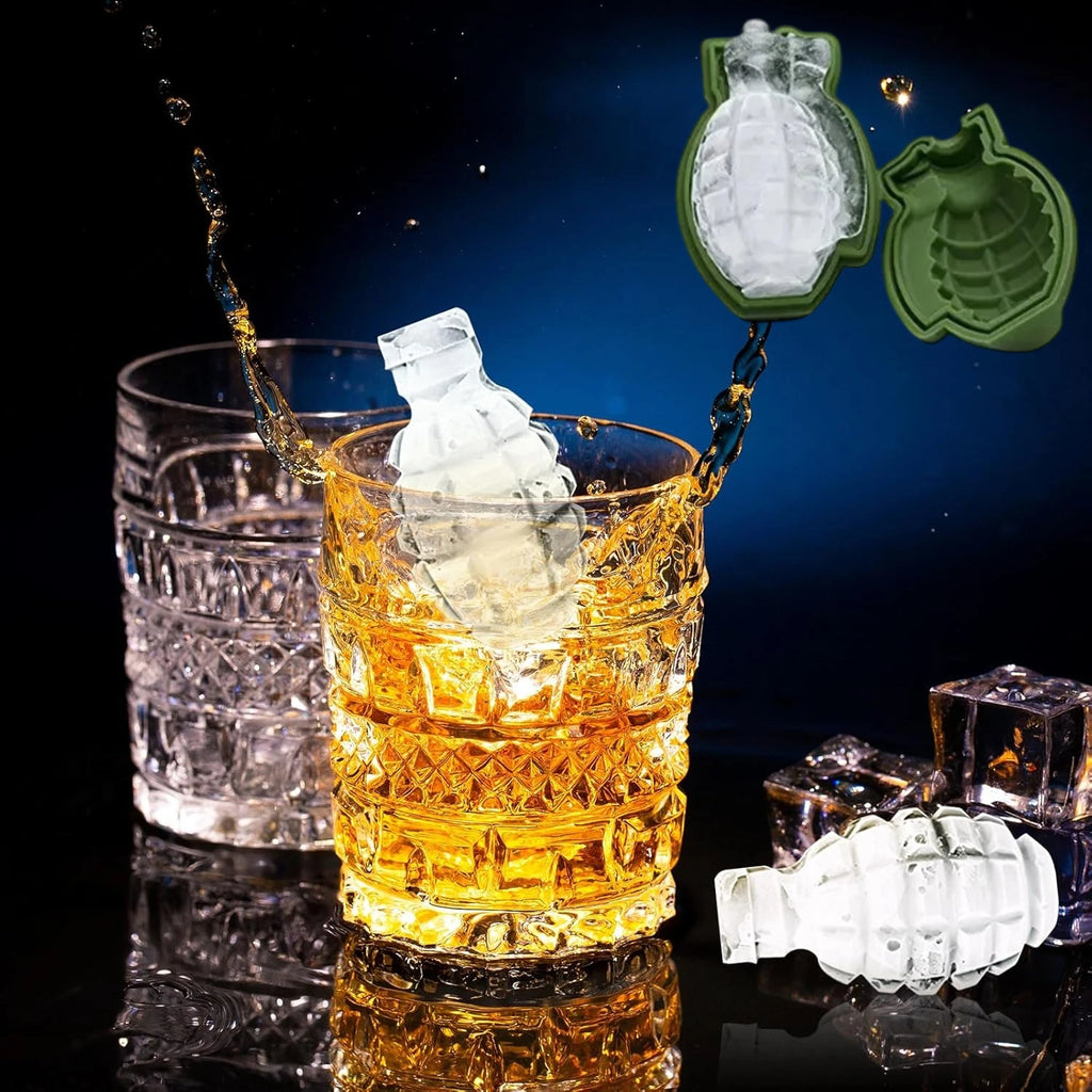 1 2 Sets 3D Grenade Shape Silicone Ice Cube Mold Reusable Easy