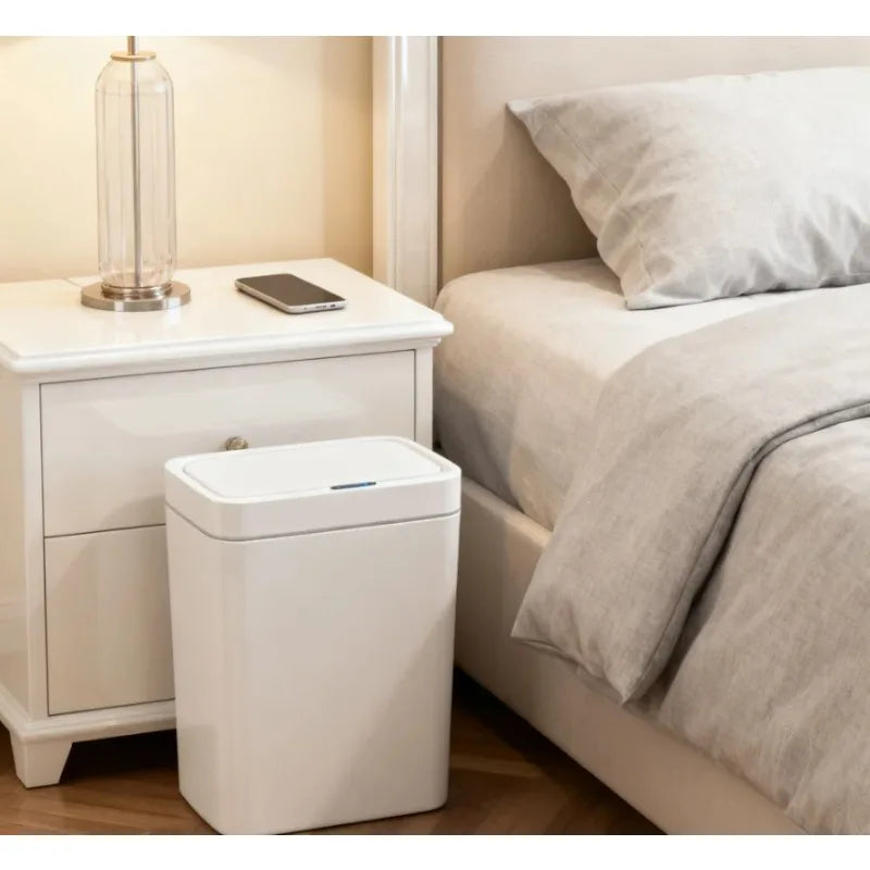 White Touchless Smart Sensor Trash Can Electronic Bathroom Garbage