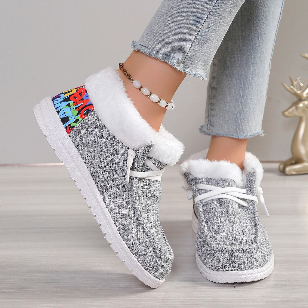 Retro Comfortable Women Plush Lined Snow Boots Sunflower Shoes Print Cozy Slip on Shoes Fuzzy Canvas Shoes Thermal Ankle Boots Zpaxo