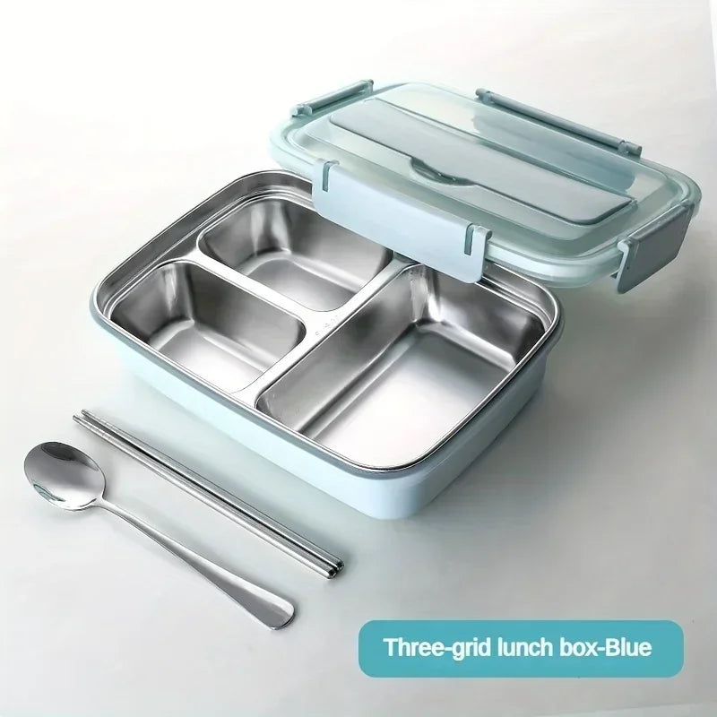 New Durable Easy-Clean Bento Container for Students & Office Workers,Leak-Proof Stainless Steel Lunch Box with 3 Compartments Zpaxo Blue
