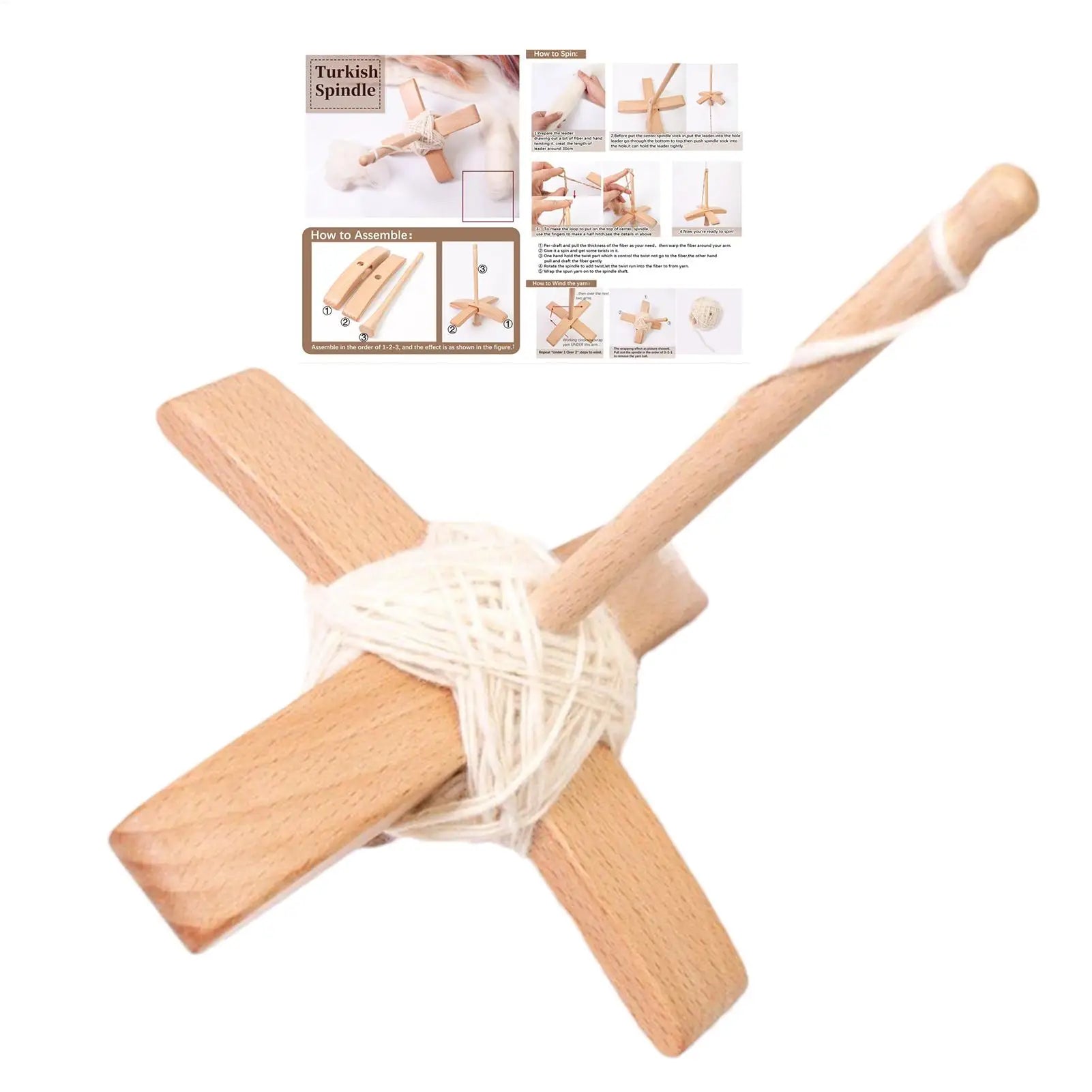 Handmade Turkish Drop Spindle Wooden Cross Arm Handspinning Wool Yarn