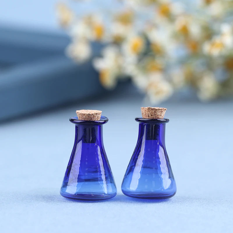 ▶2Pcs Mini Glass Color Bottle Wishing Bottle Tiny Jars Vials Mini Storage Bottle Zpaxo Blue