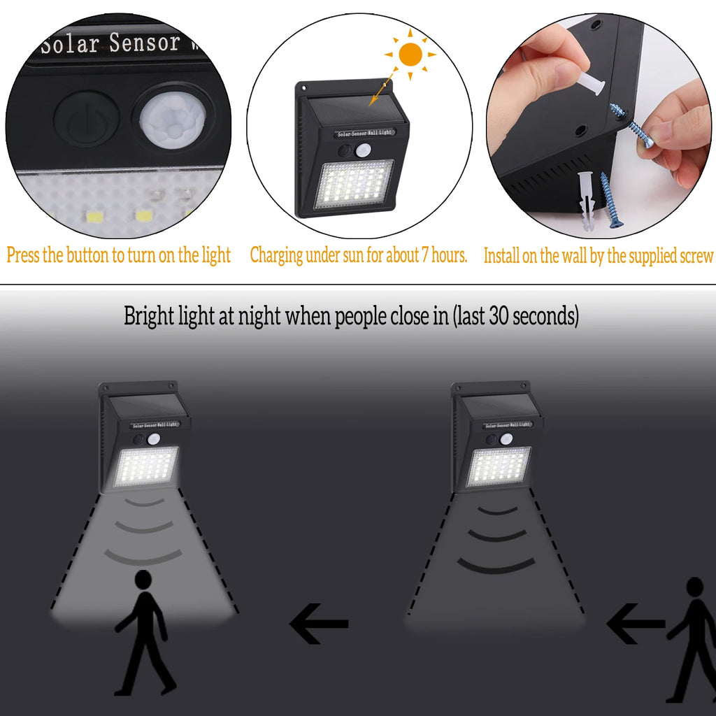 Outdoor Solar Power PIR Motion Sensor Wall Light Waterproof 3 Working Mode Motion Sensor Lights Waterproof Wall lights Zpaxo