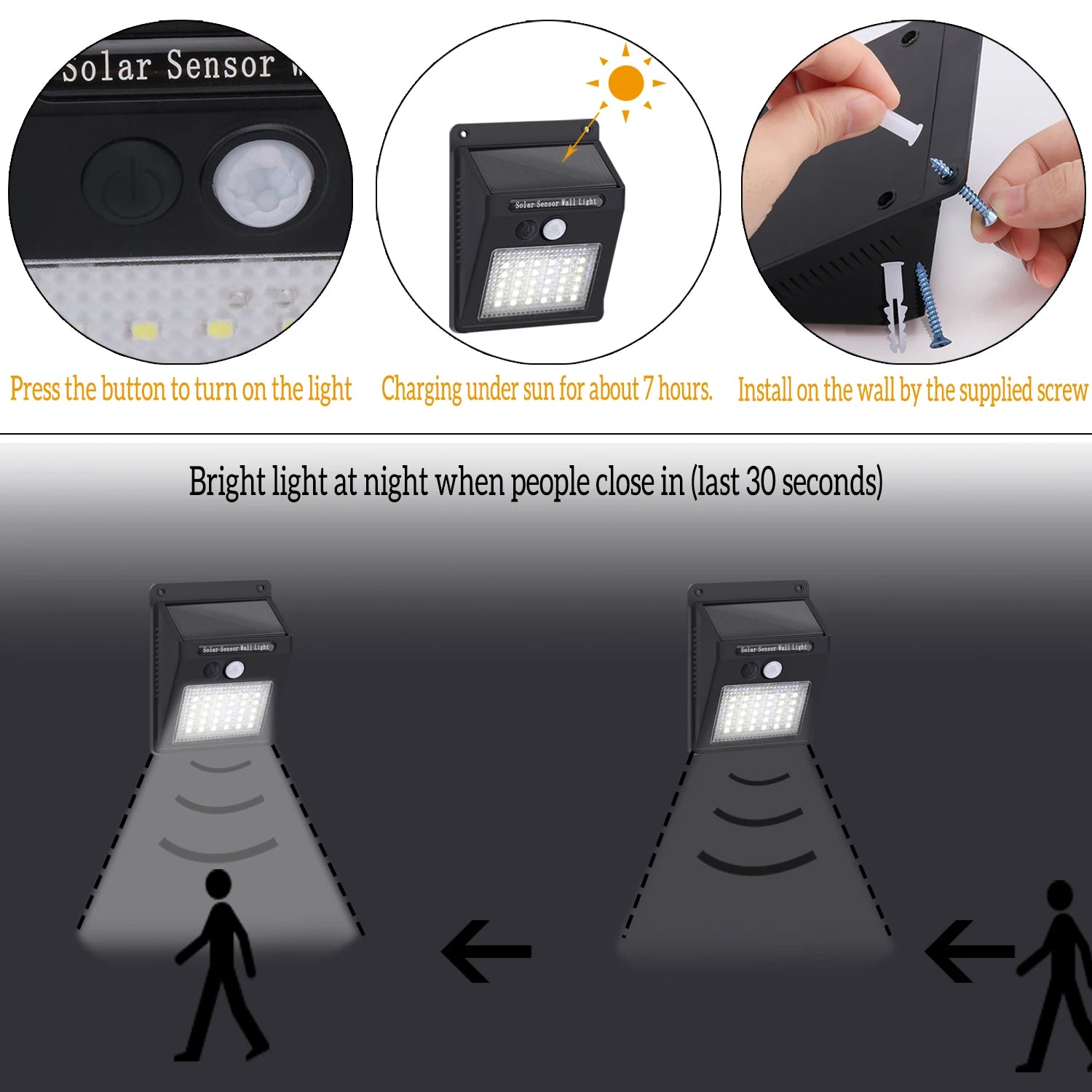 Outdoor Solar Power PIR Motion Sensor Wall Light Waterproof 3 Working Mode Motion Sensor Lights Waterproof Wall lights Zpaxo