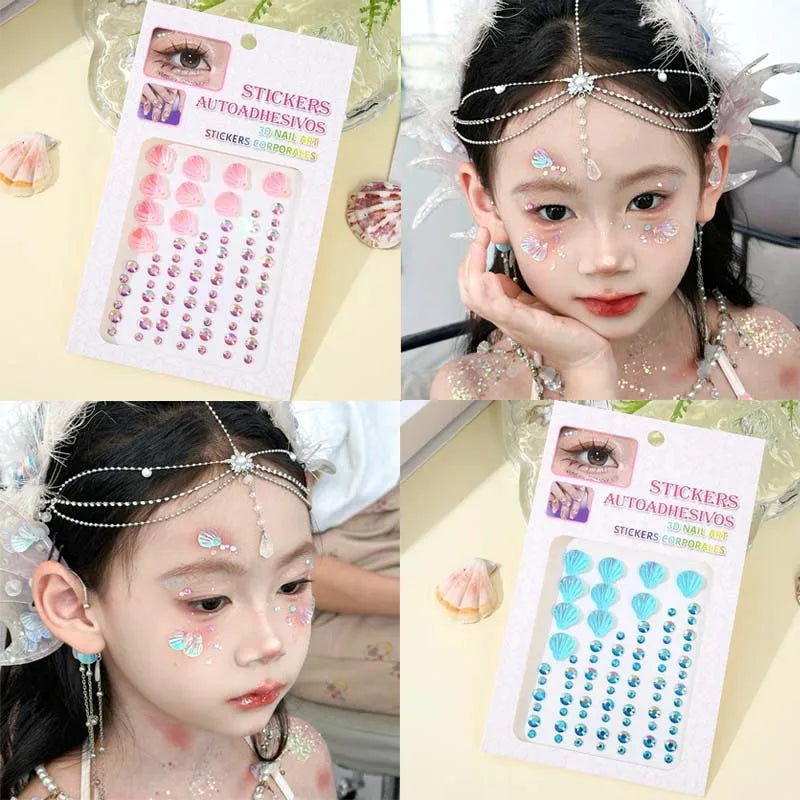 3D Dream Shell Crystal Diamond Patch Face Gems Mermaid Temporary