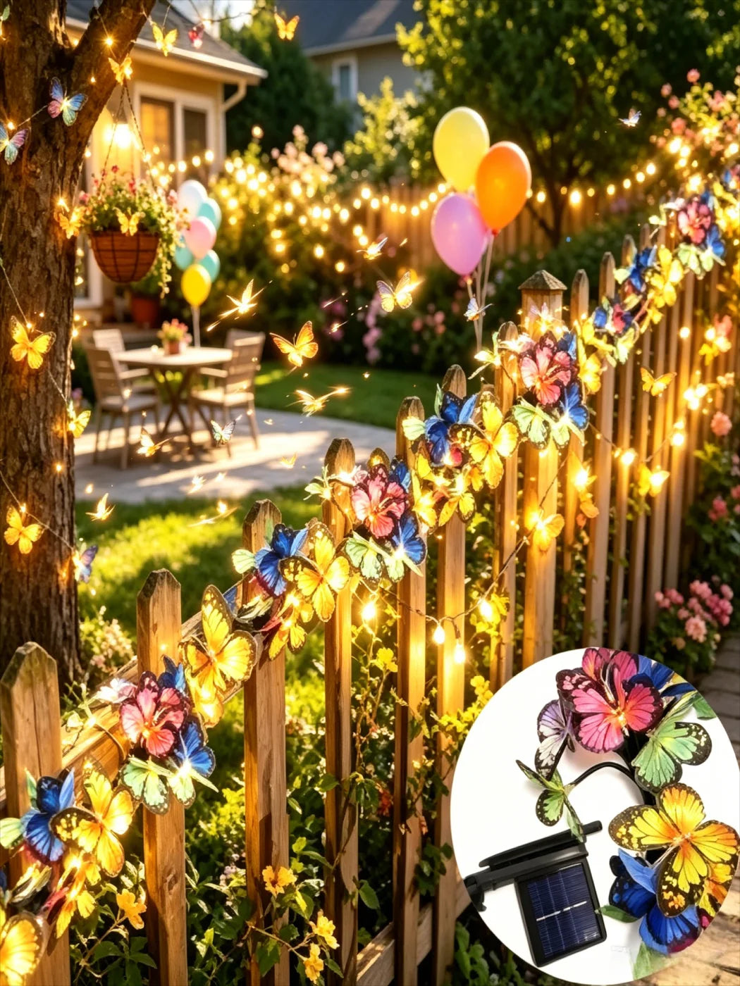 Solar-powered Butterfly String Lights Realistic Outdoor Garden
