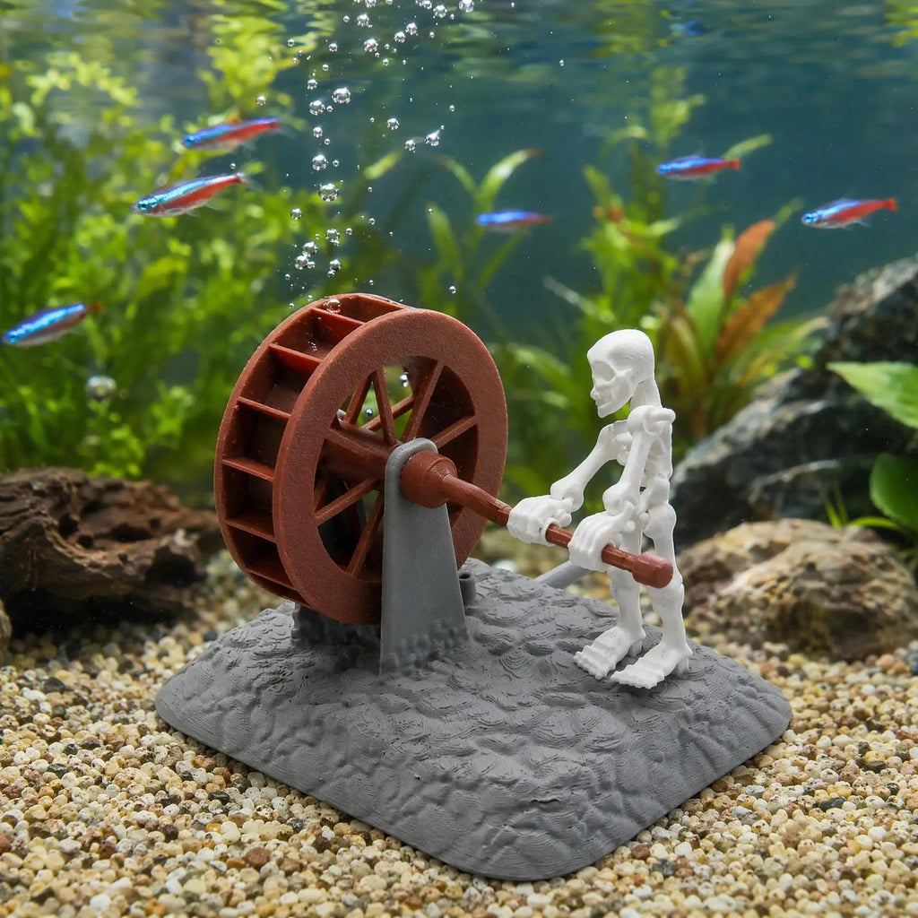 Fish Tank Decor Skeleton Rotating Water Wheel Landscape Decoration
