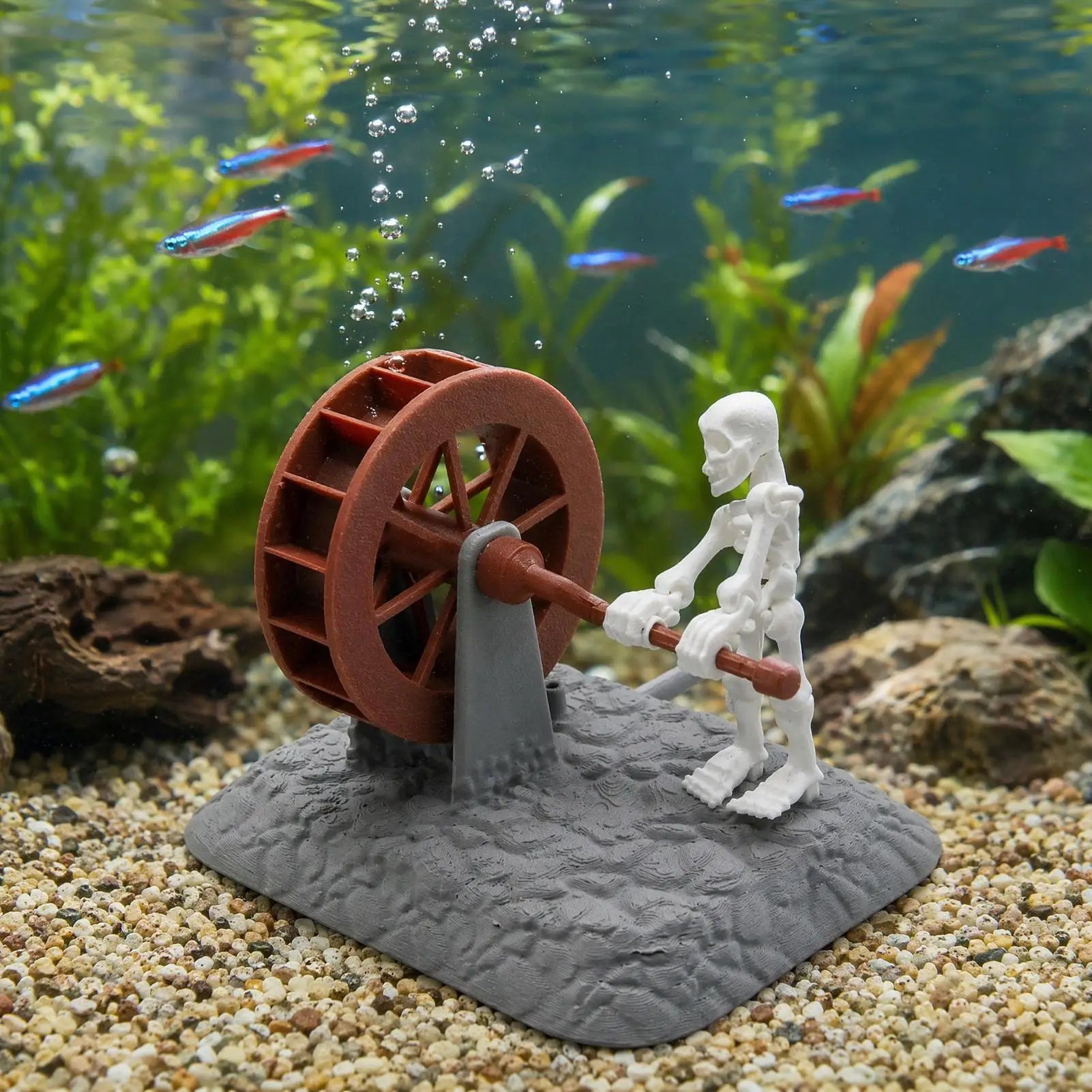 Fish Tank Decor Skeleton Rotating Water Wheel Landscape Decoration