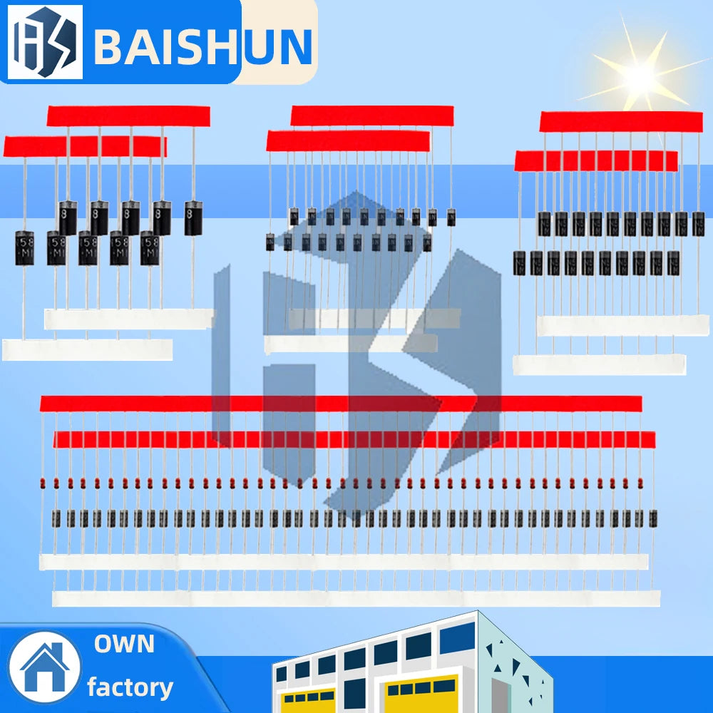 Premium Fast-Switching Schottky Diode Kit (8 Values, 100 PCS) – 1N4148/1N4007 Assortment for DIY Electronics & Repairs Zpaxo Default Title