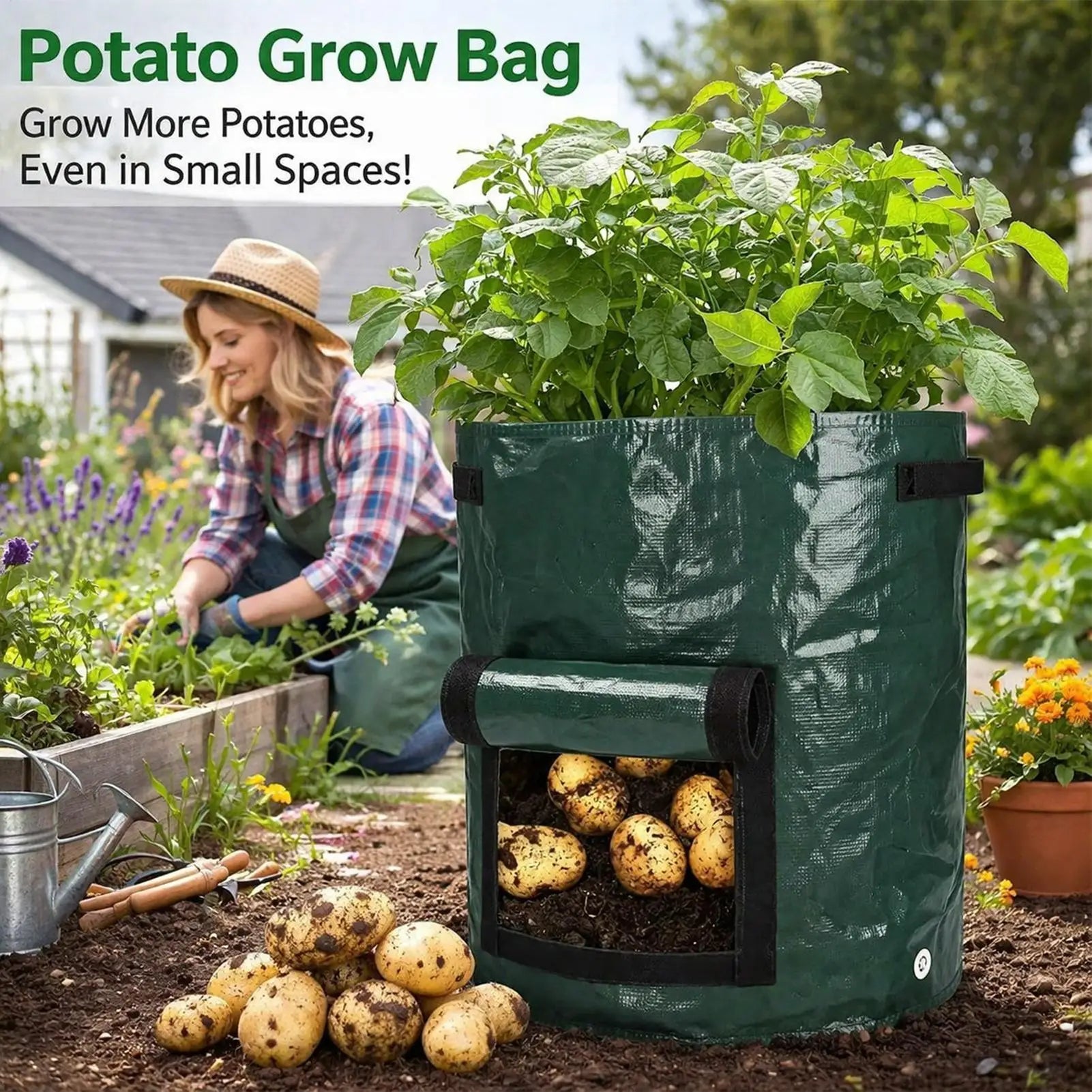 Grow Bags 4-Pieces Fabric Gardening Planter Containers Growing Bags with Flap and Handles for Indoor Vegetable Flower Nursery Zpaxo