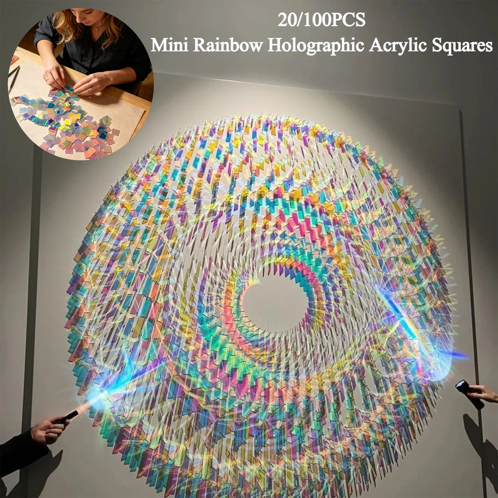 50 Rainbow Holographic Acrylic Squares Colored Boards Panels